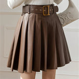 Faux Pleated Women's With Belted 2025 New Sexy Mini Autumn Winter Skirt