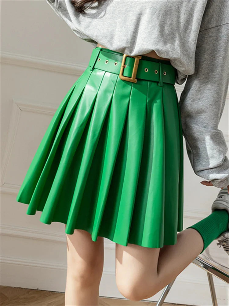 Faux Pleated Women's With Belted 2025 New Sexy Mini Autumn Winter Skirt