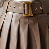 Faux Pleated Women's With Belted 2025 New Sexy Mini Autumn Winter Skirt