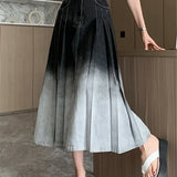 Waist Gradient Pleated Women's Denim Long For Spring Summer Casual Blue Jeans Pockets New Skirt