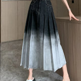 Waist Gradient Pleated Women's Denim Long For Spring Summer Casual Blue Jeans Pockets New Skirt
