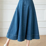 Waist Women's Denim Long A-Line Spring Summer Vintage Cowboy Jeans Umbrella Pockets New Skirt
