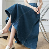 Waist Women's Denim Long A-Line Spring Summer Vintage Cowboy Jeans Umbrella Pockets New Skirt