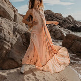 Sexy Backless Halter Necktie Printed Boho Dress