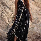 Sexy Backless Halter Necktie Printed Boho Dress