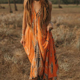 Sexy Backless Halter Necktie Printed Boho Dress