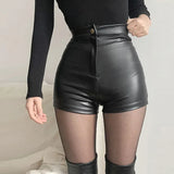 Black PU Fashion Casual Summer Women Clothing Faux Leather Goth High Waisted Womens Y2k Hot Woman Pants Short
