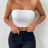 Bodycon Crop Tube Top Solid Stretchy Every Day Crop Top