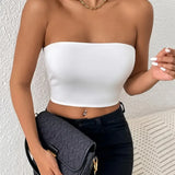 Bodycon Crop Tube Top Solid Stretchy Every Day Crop Top
