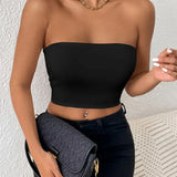 Bodycon Crop Tube Top Solid Stretchy Every Day Crop Top