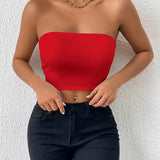 Bodycon Crop Tube Top Solid Stretchy Every Day Crop Top
