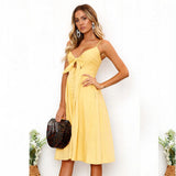 Bow Polka Dots Print Beach Summer Women 2025 Cotton Deep V Neck Buttons Red White Off Shoulder Midi Dress