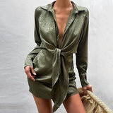 Deep V Neck Lace-up Shirt MiniDress