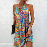 Women Beach Mini Dress Fashion Summer Sleeveless Hollow Elegant Boho Party