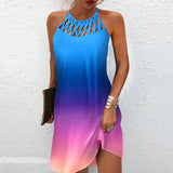 Women Beach Mini Dress Fashion Summer Sleeveless Hollow Elegant Boho Party