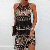 Women Beach Mini Dress Fashion Summer Sleeveless Hollow Elegant Boho Party