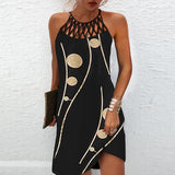 Women Beach Mini Dress Fashion Summer Sleeveless Hollow Elegant Boho Party