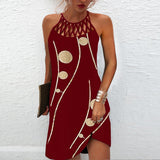 Women Beach Mini Dress Fashion Summer Sleeveless Hollow Elegant Boho Party