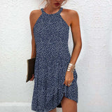 Women Beach Mini Dress Fashion Summer Sleeveless Hollow Elegant Boho Party