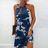 Women Beach Mini Dress Fashion Summer Sleeveless Hollow Elegant Boho Party