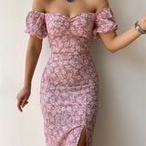Sexy Floral Short Sleeve Backless Boho Dress