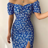 Sexy Floral Short Sleeve Backless Boho Dress