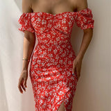 Sexy Floral Short Sleeve Backless Boho Dress