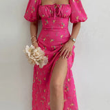 Sexy Floral Short Sleeve Backless Boho Dress