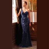 Sexy Slim One Shoulder Tube Top Sequins Shinning Long Dress