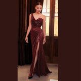 Sexy Slim One Shoulder Tube Top Sequins Shinning Long Dress