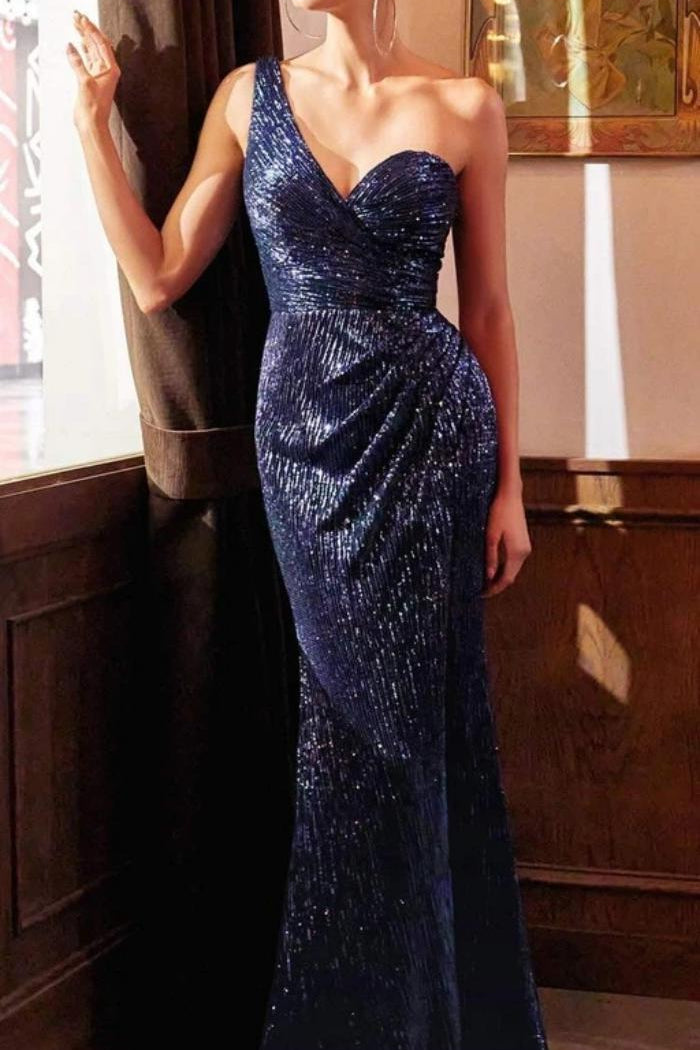 Sexy Slim One Shoulder Tube Top Sequins Shinning Long Dress