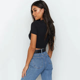 Sexy Streetwear Ribber Black Short Sleeve Tops
