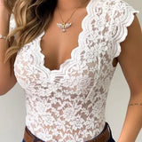 New V-neck Lace Tank Vest Outwear Summer Sleeveless Bodycon Clubwear Black White Tank Vest Crop Tops