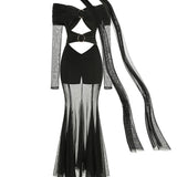 Off The Shoulder Mesh Folded Scarf Maxi Dress