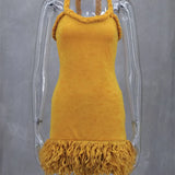 Fluff Patchwork Halter Mini Dress