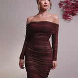 Off-shoulder Slash Neck Solid Maxi Dress