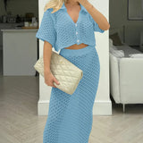 Knit Hollow Out Top and Long Skirt Suit