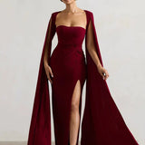 Elegant Cape Sleeve Maxi Dress with High Split