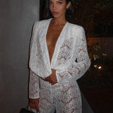White Lace Two-Piece Loose Trouser Set