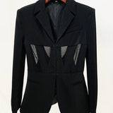 Perspective Gauze Patchwork Blazer Pencil Pant Suit