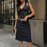 Lace-Up Sleeveless Top Bow Mini Skirt Outfits