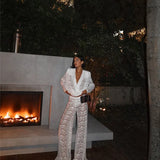 White Lace Two-Piece Loose Trouser Set