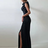 Sleeveless Top Suit With Front Split Skirt