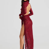 Turtleneck Top And Floral Split Long Skirt Sets