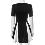 Contrast Patchwork Short Sleeve Mini Dress