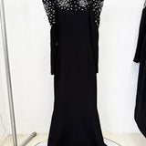 Diamonds Beaded Slash Neck Off The Shoulders Maxi Dress