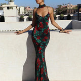 Floral Print Backless Maxi Dress