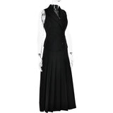 Notched Collar Pleated Skirt Suit Two Piece Sets