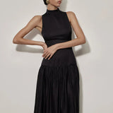 Patchwork Open Back Sleeveless Round Neck Maxi Dress