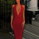 Halter Neck V-Neck Backless Dress
